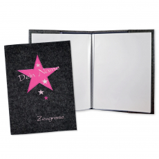 Zeugnismappe Stern personalisiert mit Namen Anthrazit/Pink