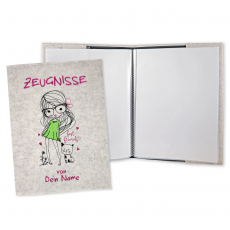 Zeugnismappe Mädchen mit Katze personalisiert mit Namen