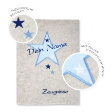 Zeugnismappe Stern personalisiert mit Namen Weißgrau/Blau
