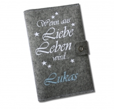 Mutter-Kind-Pass Hülle Wenn aus personalisiert mit Namen und Geburtsdaten des Kindes Blau