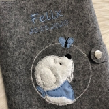 U-Heft Hülle Kleiner Hund personalisiert mit Namen Blau