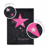 Zeugnismappe Stern personalisiert mit Namen Anthrazit/Pink