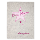Zeugnismappe Stern personalisiert mit Namen Weißgrau/Rosa
