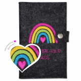 Mutter-Kind-Pass Hülle Österreich Regenbogen pink mit extra Fächern und Verschluss aus 100% Wollfilz (anthrazit meliert)