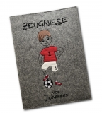 Zeugnismappe Fussballer personalisiert mit Namen rot/weiß